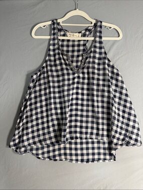 Abercrombie & Fitch Navy and White Gingham V-Neck Tank